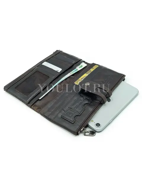 Кошелек женский премиум из кожи с отделением для телефона Briefcase C2152 коричневый