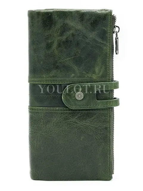 Модный женский кошелек из натуральной кожи с молнией Briefcase C2152 зеленый