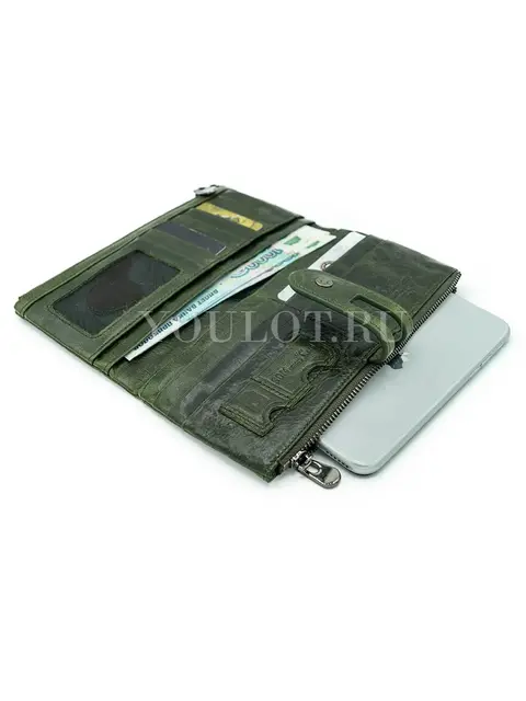 Модный женский кошелек из натуральной кожи с молнией Briefcase C2152 зеленый