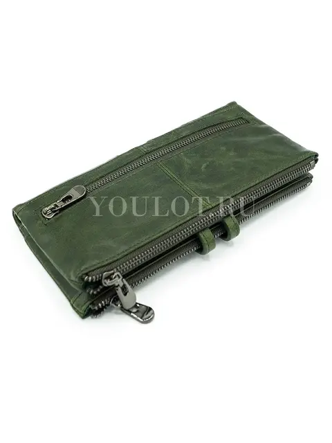 Модный женский кошелек из натуральной кожи с молнией Briefcase C2152 зеленый