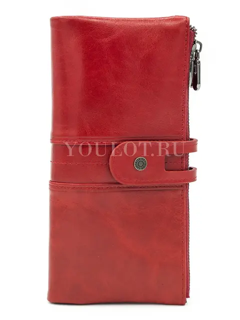Женский кошелек с большим количеством карманов Briefcase C2152 из натуральной кожи красный