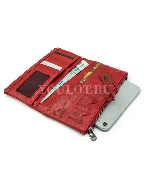 Женский кошелек с большим количеством карманов Briefcase C2152 из натуральной кожи красный