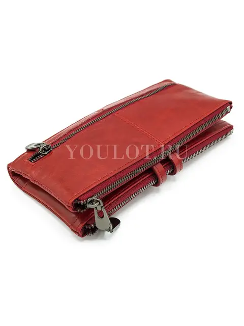 Женский кошелек с большим количеством карманов Briefcase C2152 из натуральной кожи красный