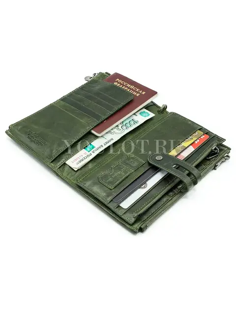 Практичный женский кошелек из кожи Briefcase C2156 с отделением для телефона темно-зеленый
