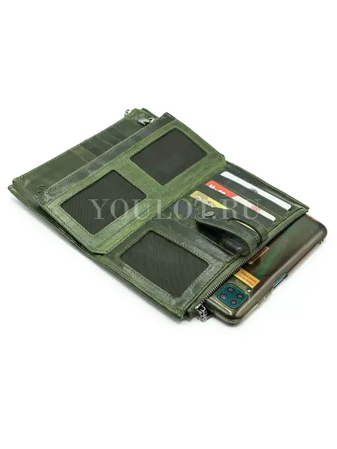 Практичный женский кошелек из кожи Briefcase C2156 с отделением для телефона темно-зеленый