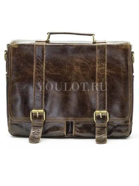 Портфель мужской кожаный Briefcase ​MB074 Coffee с клапаном и плечевым ремнем