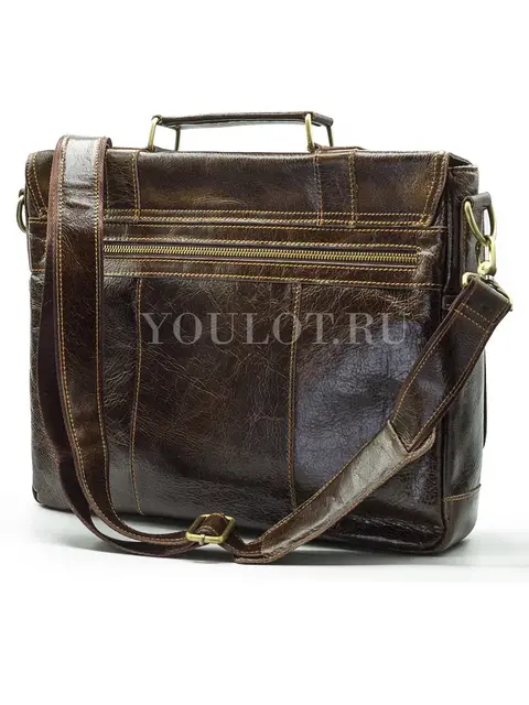 Портфель мужской кожаный Briefcase ​MB074 Coffee с клапаном и плечевым ремнем