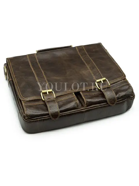 Портфель мужской кожаный Briefcase ​MB074 Coffee с клапаном и плечевым ремнем