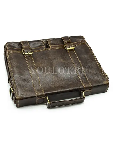 Портфель мужской кожаный Briefcase ​MB074 Coffee с клапаном и плечевым ремнем