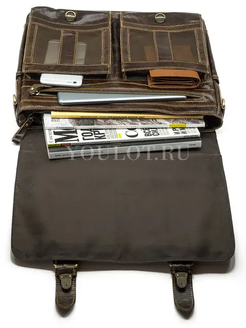 Портфель мужской кожаный Briefcase ​MB074 Coffee с клапаном и плечевым ремнем