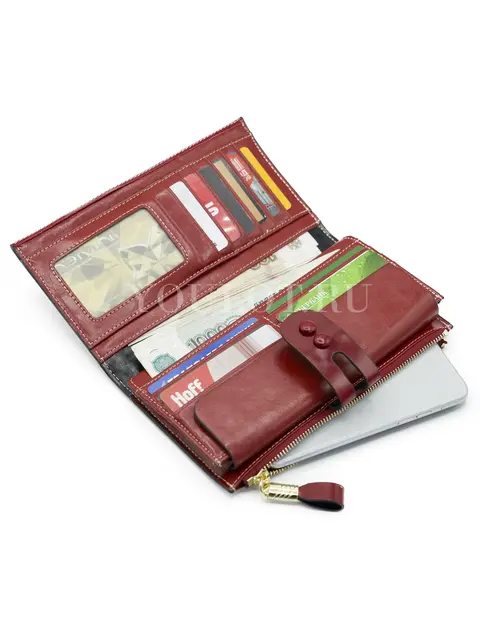 Женский кошелек с большим количеством отделений Briefcase TP-193-4 из натуральной кожи красный